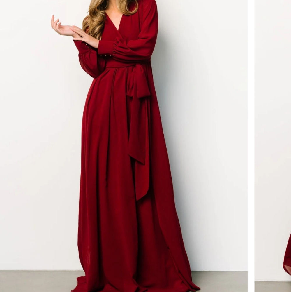 Baltic Born Lydia Burgundy Gown Maxi Belted Dress Long Sleeve Formal NWT XL